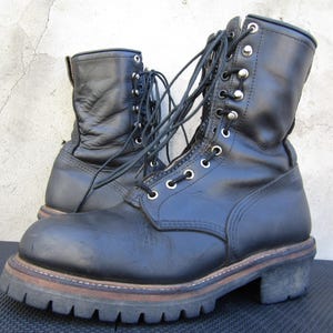 Vintage Red Wing Logger laarzen stalen neus zwart heren maat UK 8,5 | US 9,5 E, gemaakt in de VS