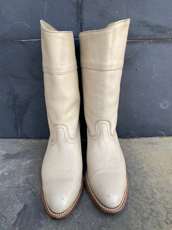 VTG FRYE Pull-on Cowgirl Western Cream Leather He… - image 3
