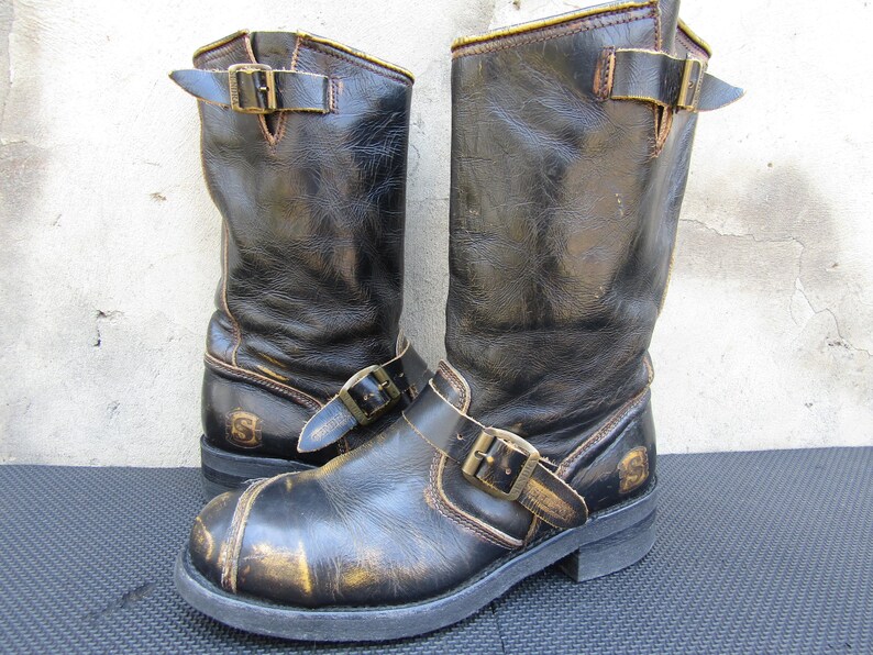 Sendra Vintage Brown Engineer Moto Leather Biker Boots Mens Mad Dog EU