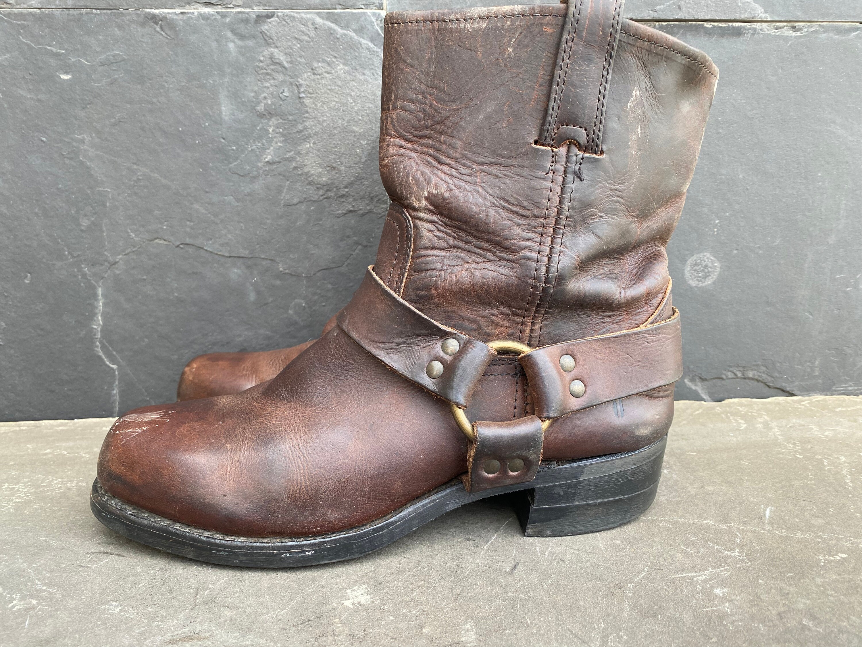 Frye Men Harness Short Square Toe Boots USA Brown Oil Etsy