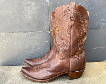 Lucchese Classics Vintage Mens Snip Toe Brown Western Cowboy Made In USA 13