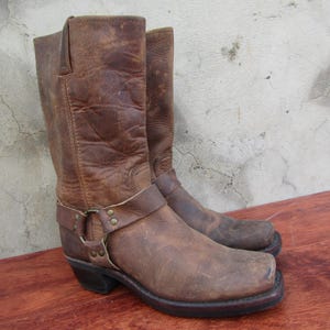 FRYE bruin leren hoog harnas met vierkante neus aantrekbare westernlaarzen Made in USA: 10 M