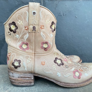 Sendra Floral Embroidered Western Cowboy Boots Brown Leather Women EU 39 / US 8