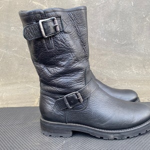 Frye Black Veronica Shearling Lined Boots Mid Moto Buckles Chunky 7.5 B Engineer Etsy