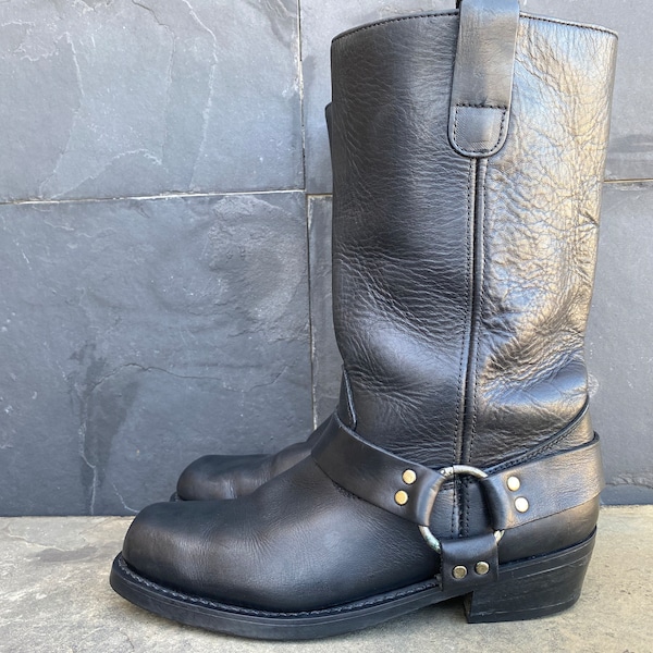 Motoman Vintage Harness Ring Boots Black  Moto Riding Square toe EU 44 | US 11