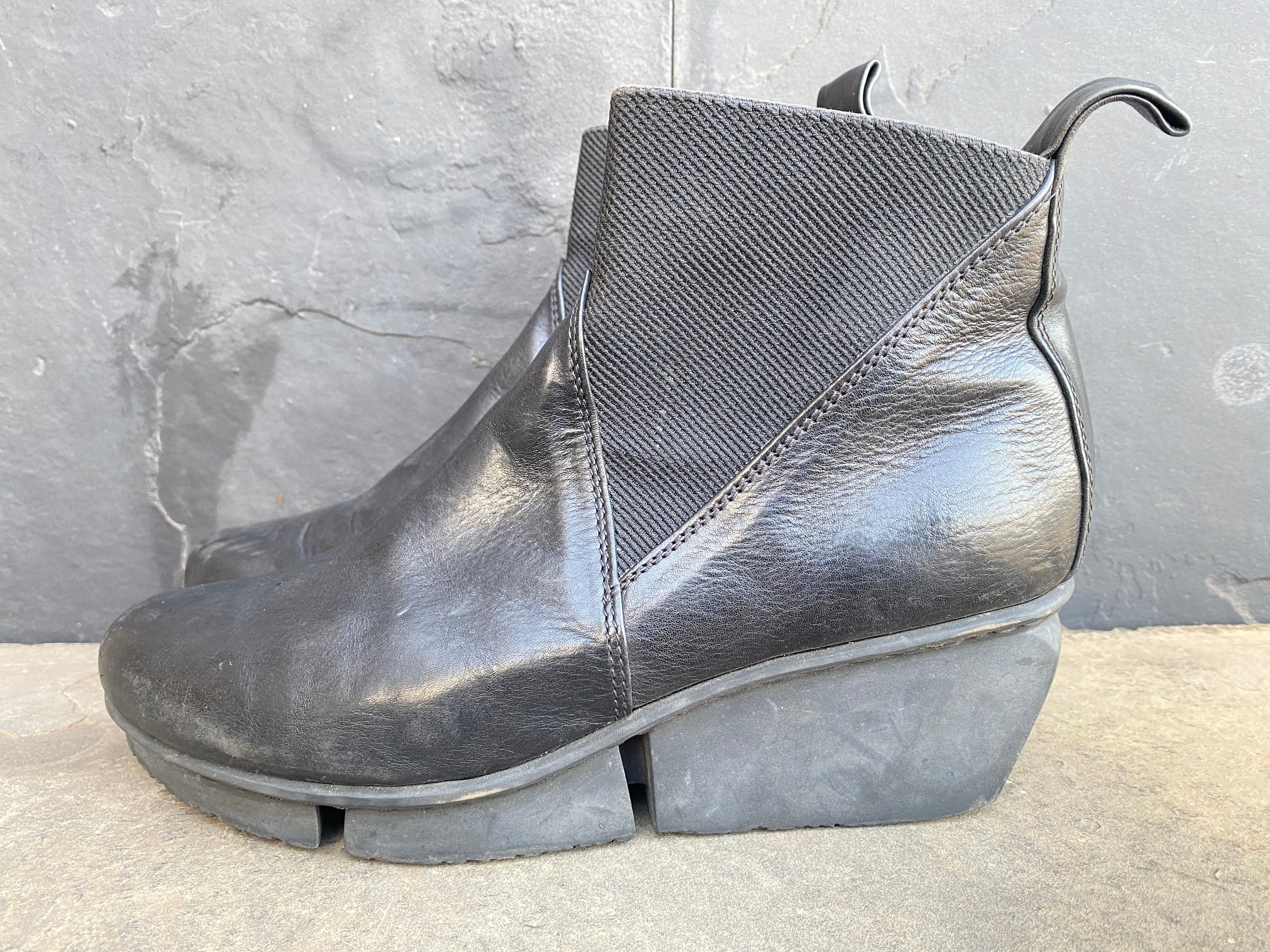 Trippen Black Leather Platform Boot Wedge Heel Chelsea Trippen Black Leather Platform Boot Wedge Heel Chelsea