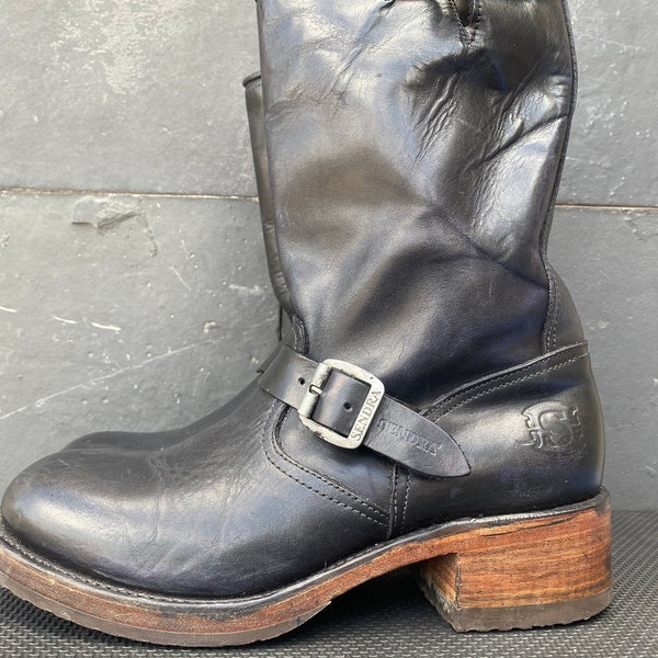 SENDRA Vintage Mens Leather Boots Biker Western Engineer Boots Buckle UK 9.5 | US 10
