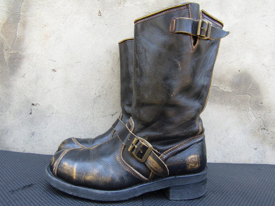 Sendra Vintage Brown Engineer Moto Leather Biker Boots Mens Mad Dog EU