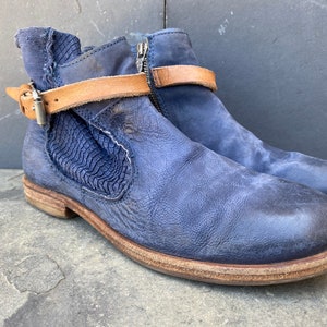 Airstep A.S.98 marineblauwe leren Moto Rock Biker met rits - 40 euro | VS 9,5