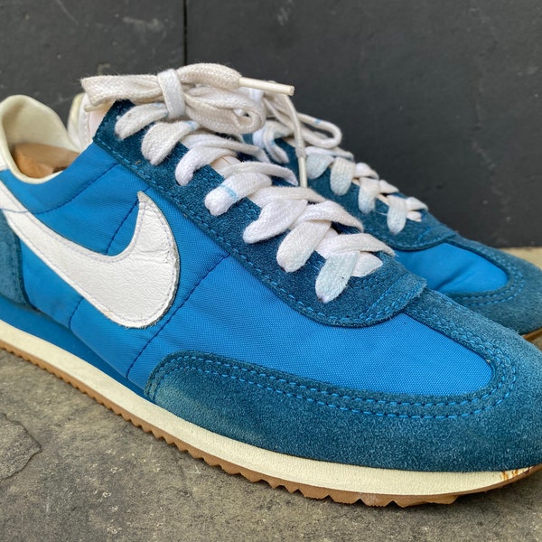 Rare Vintage Nike Jogging Made in Korea 80's Mens Blue Nylon Sz UK 8.5 | US 9