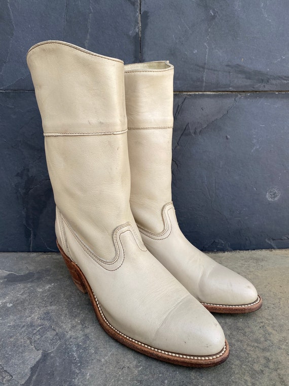VTG FRYE Pull-on Cowgirl Western Cream Leather He… - image 4