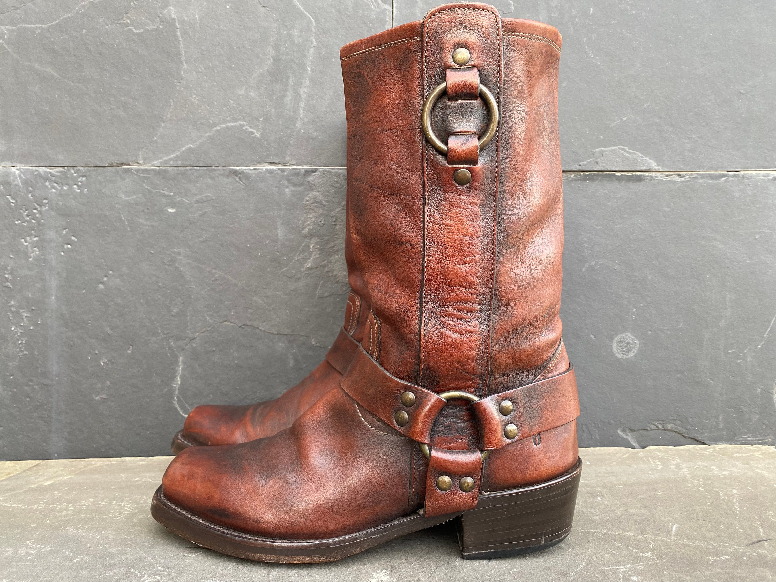 Frye Men Harness Square Toe Boots USA Brown Oil Resistant Size 9 D Etsy