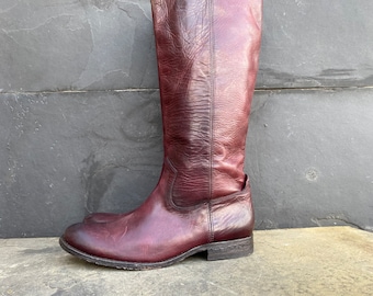 Frye Tall  Women's Leather Riding Boots Pull On Brown Ring 8.5 B