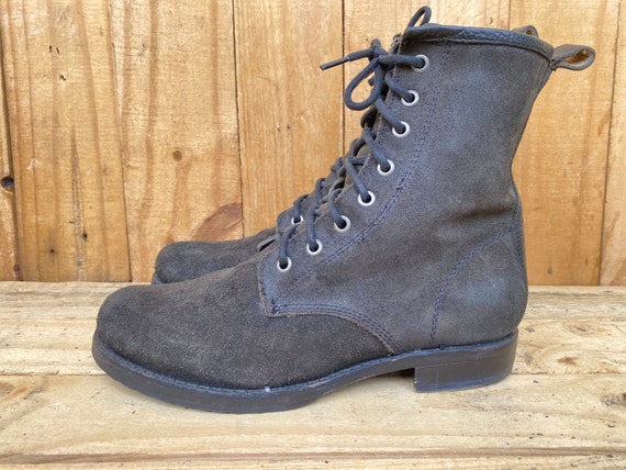 Frye Boots Mid Calf Gray Suede Combat Lace Up Boo… - image 1