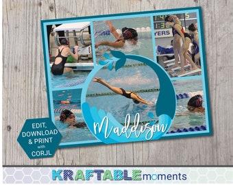 8 x 10 Mermaid Memory Mate * Natación * Plantilla de fotografía deportiva