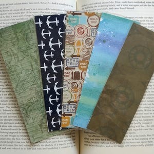 Marque-pages inspirés du voyage, marque-page boussole, marque-page carte, marque-page ancre, plastifié et recto-verso