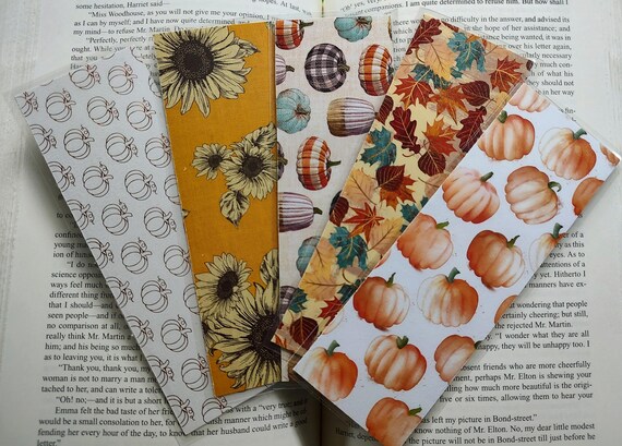 Fall Bookmarks, Double Sided Laminated Pumpkin Sunflower Leaves