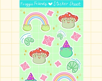 Froggy Friends Vinyl Sticker Sheet 4x6