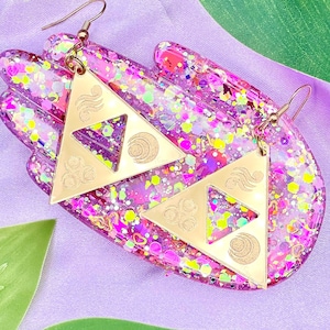 Legend of Zelda Goddess Triforce Metallic Gold Earrings