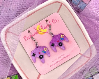 Nintendo 64 Atomic Purple Glitter Acrylic Earrings