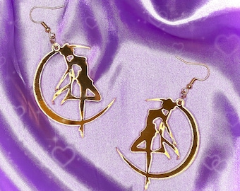 Usagi Magical Girl Make Up Transformation Moon Pendientes Espejo Oro