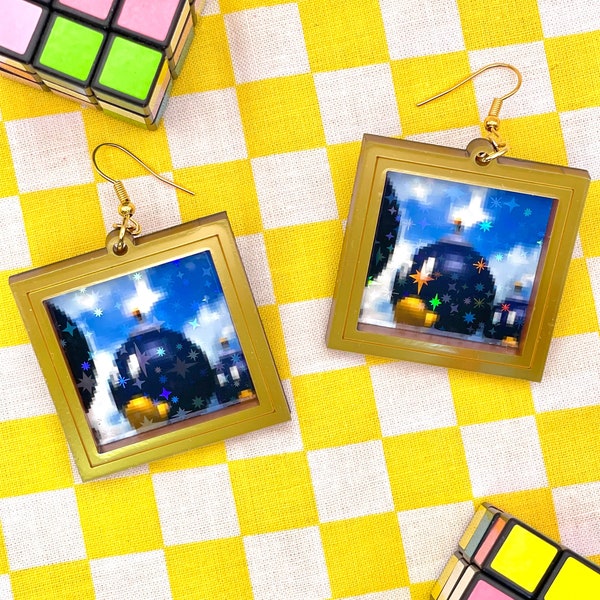 Bob-omb Battlefield Painting Super Mario 64 Acrylic Earrings