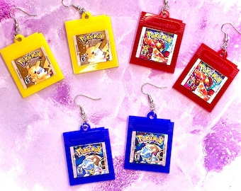 Pokemon Red Blue Yellow Retro Nintendo Gameboy Cartridge Acrylic Earrings