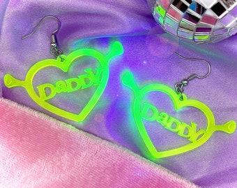 Shrek Daddy Transparent Neon Green Acrylic Heart Earrings