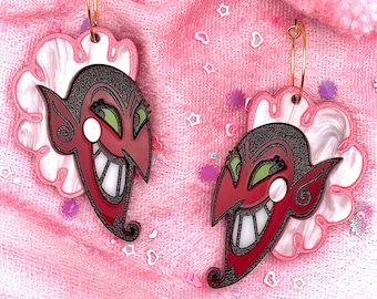 HIM PPG Villain Acrylic Gold Hoop Earrings with Pink Marble Swirl