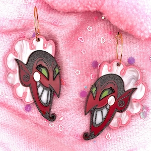 HIM PPG Villain Acrylic Gold Hoop Earrings with Pink Marble Swirl
