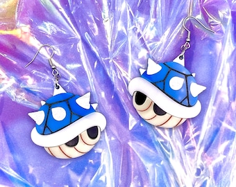 Mario Kart Blue Shell Item Acrylic Earrings