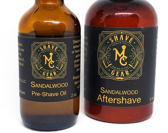 Shave Duo - Sandalwood Scent - Eliminate Razor Bump and Burn - Pre-shave and Aftershave for Men With Hemp Seed Oil, Jojoba Oil and Aloe Vera