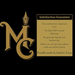 Graphic describing the satisfaction guarantee and shipping policies from our Texas based store.