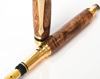 Elite Fountain Pen, Maple Burl Wood Pen, Hand Turned Wooden Fountain Pen, Luxury Writing Instrument, Gift for Writer