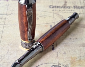 Hand Turned Rosewood Rollerball Pen – Titanium & 22k Gold Plated Broadwell Pen – Luxury Writing Instrument – Executive Gift – Wooden Pen