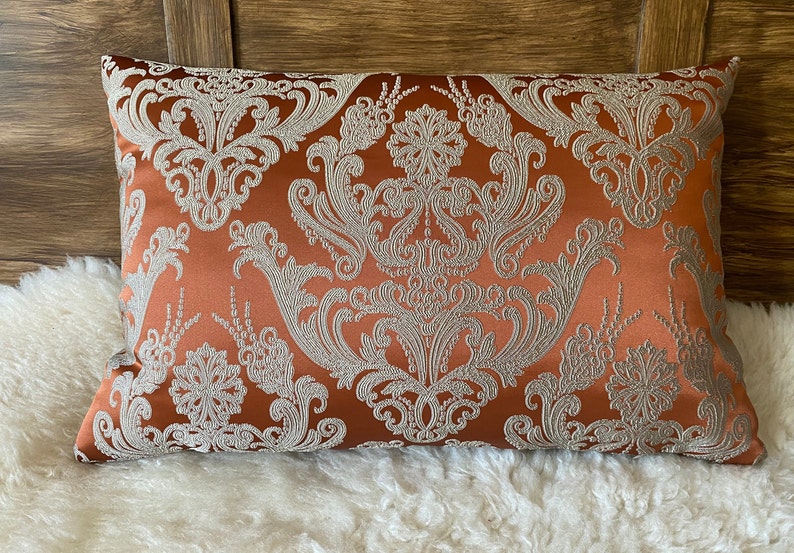 edle Jacquard Royal terracotta/beige Kissenhülle edel und elegant gewebte klassische Ornamente luxery Cover pillow, Dekokissenhülle Bild 1