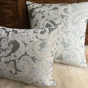 Jacquard decorative cushion cover Paisley velvet, salisbury green/white, classy and elegant, high-quality designer fabric, cover pillow