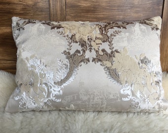 Samt Brokat Dekokissenhülle hellbeige - edel und elegant, Barock Ornamente, luxery Cover pillow  Farbe 01
