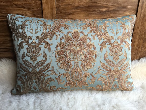 Elegant Jacquard Decorative Cushion Cover Light Blue Salisbury Brown Gold Woven Classic Ornaments Cover Cushion Baroque Empire Etsy UK