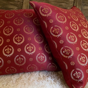 Jacquard decorative cushion cover, reversible cushion, red/gold classic ornaments baroque - noble and elegant