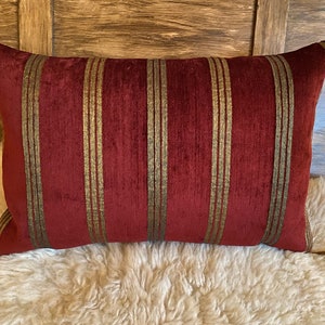 Velvet Brocade Cushion Case Red/Goldbronze - Stripes, Corner Fringes, Middle Age, woven fabric Cover Pillow (4 sizes)