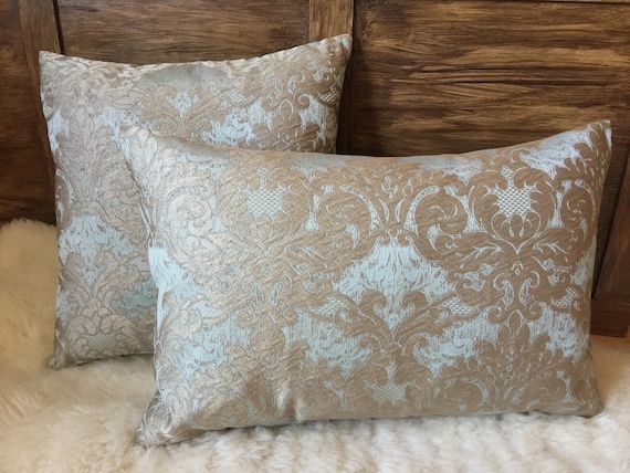 Dekokissen Jacquard - blau oder hellblau, edel und elegant, klassische Ornamente , hochwertig gewebt, Barock