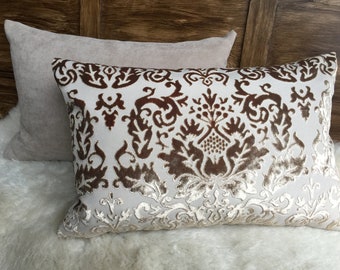 Velvet jacquard cushion light brown/beige - noble and elegant, luxury cover pillow decorative cushion cover, historical ornaments