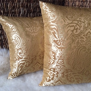Decorative cushion Palazzo Jacquard - yellow gold, 37 x 57 cm, elegant shine, oriental ornaments, high-quality designer fabric, Cover pillow