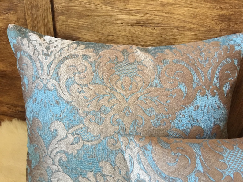 Jacquard-Band Barock Blumen 10m X 35mm - Gewebtes Dekorationsband Braun-Hellblau