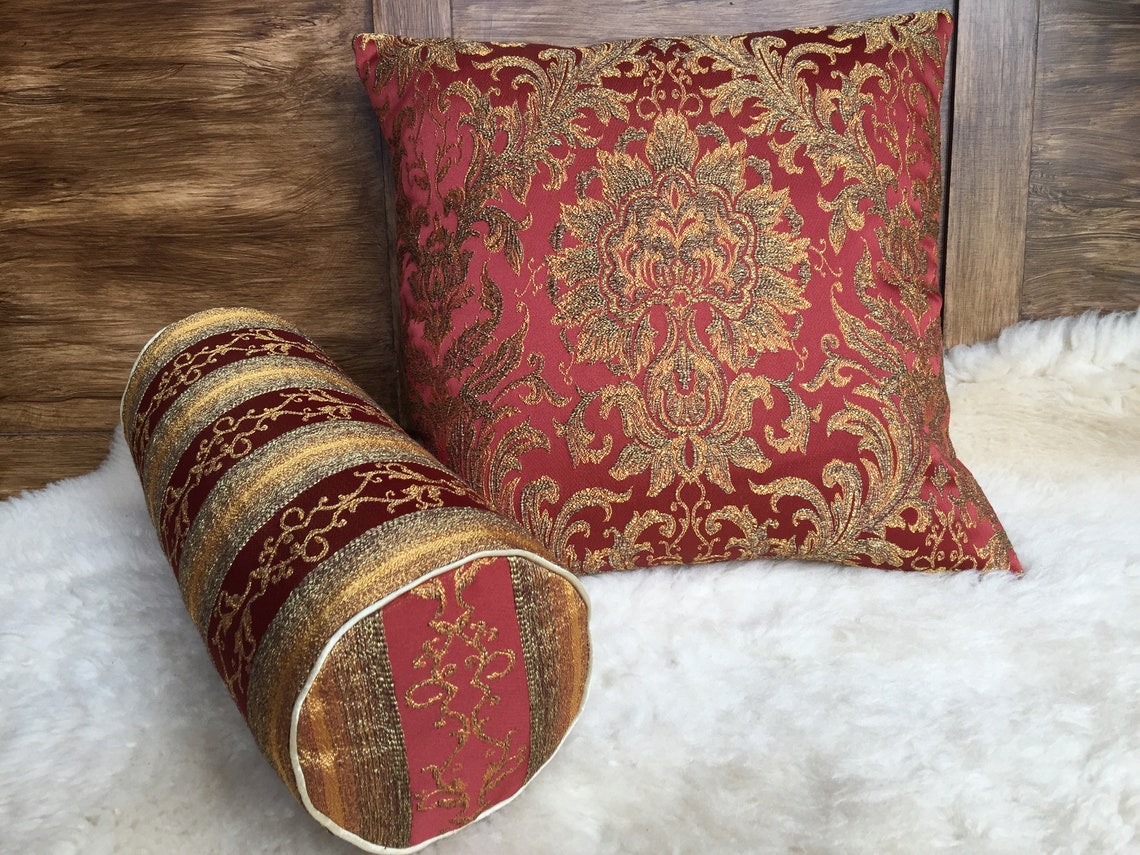 Elegant jacquard decorative pillow case Elite red /brown/ Etsy