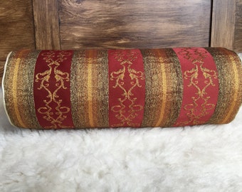 elegant jacquard decorative pillow case neck roll elite - red /brown/ gold, woven, classic ornaments, cover cushion, baroque, empire