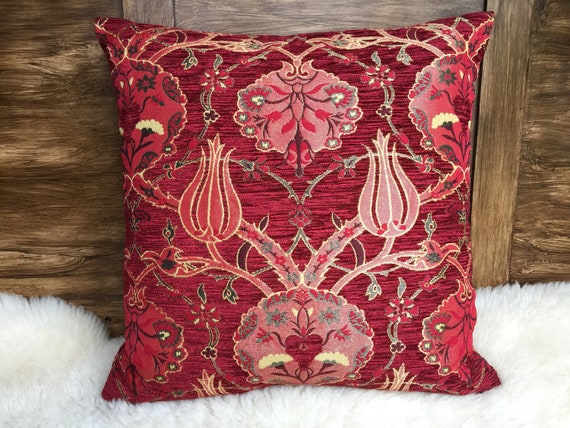 decorative cushion cover floral oriental ornaments woven Jacquard Chenille redbeige pillowcase