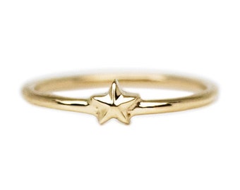 FREE SHIPPING First Star Solid Gold Ring / 14ct Yellow Gold / Dainty Ring / Ring for Her / Lucky Star Ring