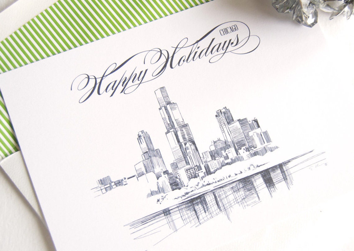 Chicago Skyline Christmas Cards, Holiday Cards, Xmas Cards, Holiday ...